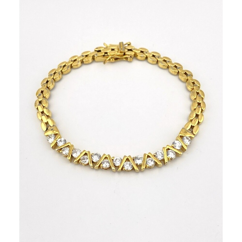 Cubic Zirconia Bracelet Gold Over Sterling Silver Panther Link 7 Inch 925